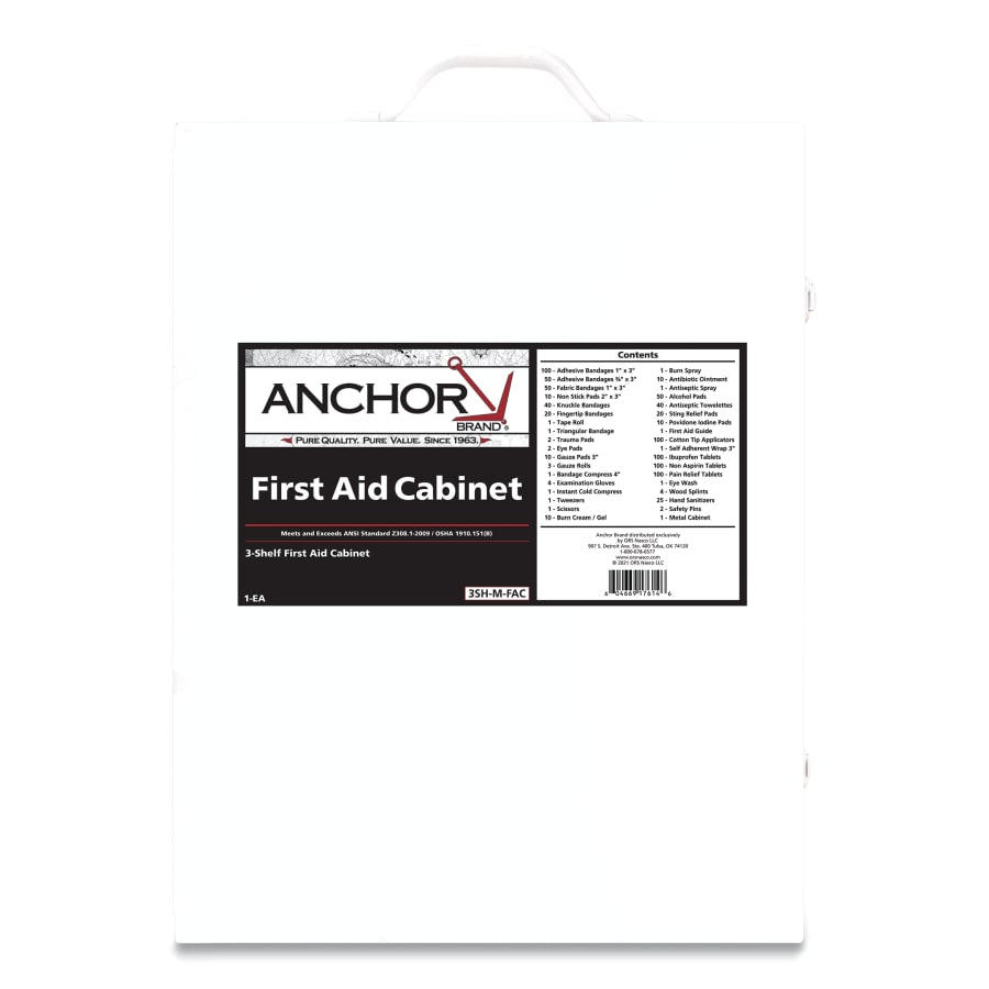 3 Shelf First Aid Cabinet, 150 Person, Metal Case, Includes 800 Pieces