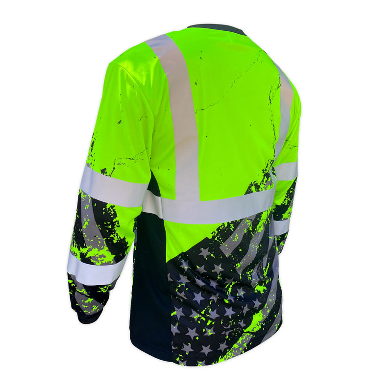 Safety Shirtz SS360º American Grit Yellow Class 3 Type-R Reflective Long Sleeve Safety Shirt - HardHatGear