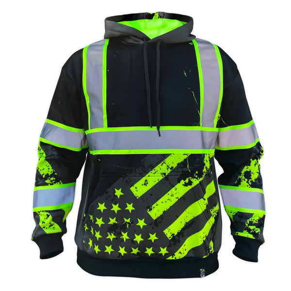Safety Shirtz Stealth American Grit Black Type-O Reflective Safety Hoodie - HardHatGear