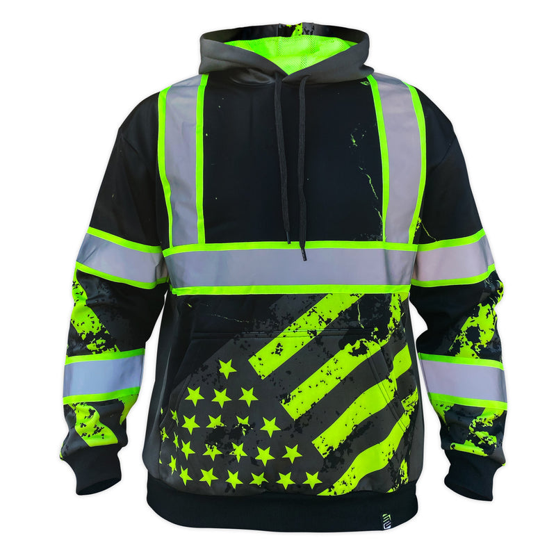 Safety Shirtz Stealth American Grit Black Type-O Reflective Safety Hoodie - HardHatGear