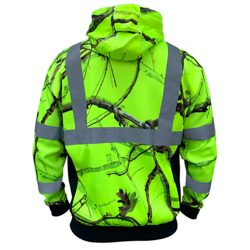 Safety Shirtz SS360° Backwoods Camo Yellow (Safety Green) Class 3 Type-R Reflective Safety Hoodie - HardHatGear