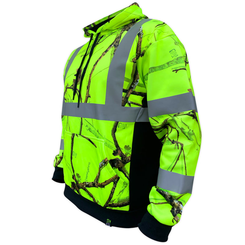 Safety Shirtz SS360° Backwoods Camo Yellow (Safety Green) Class 3 Type-R Reflective Safety Hoodie - HardHatGear