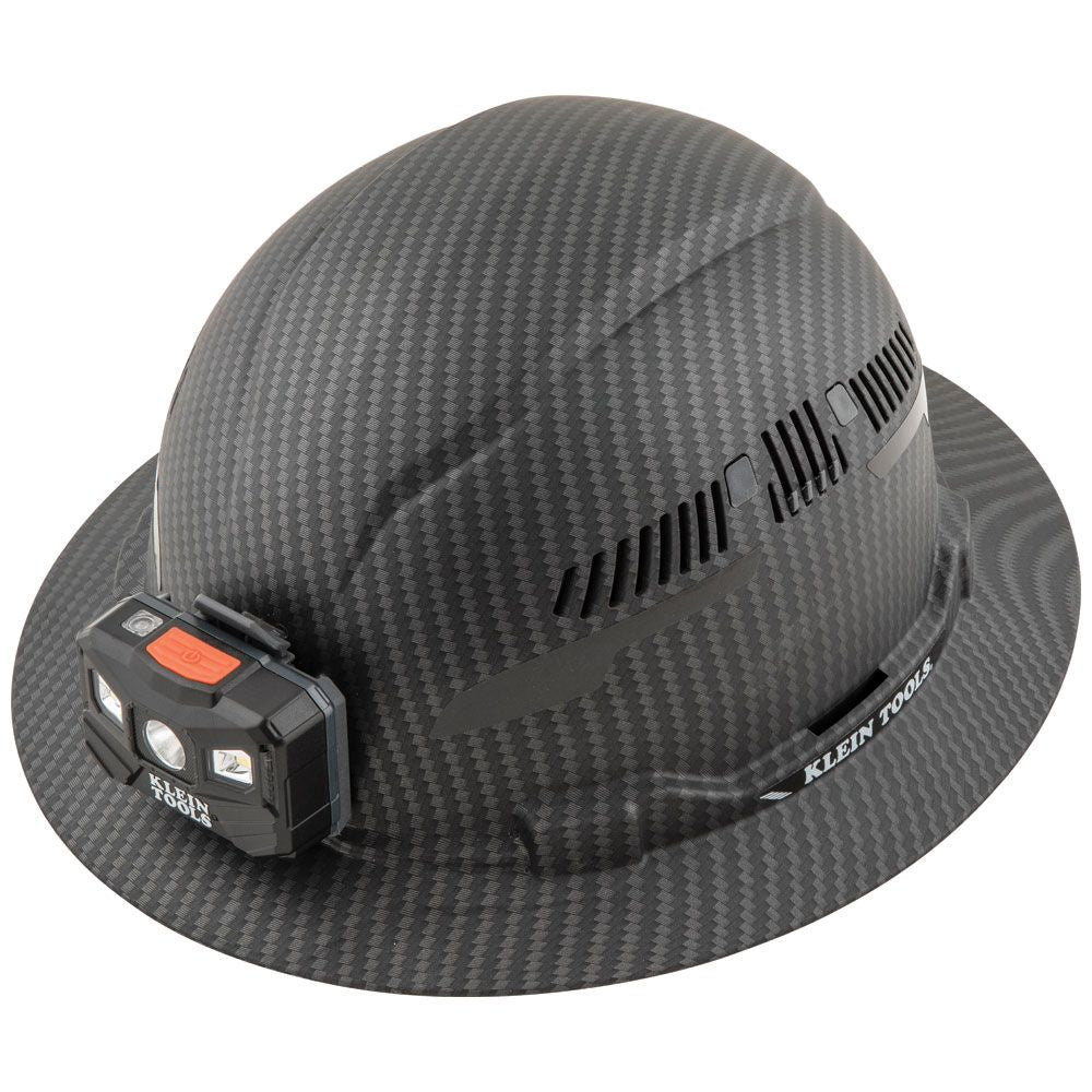 Klein Vented Full Brim Hard Hat, Premium KARBN™ Pattern, Class C, Lamp #60347
