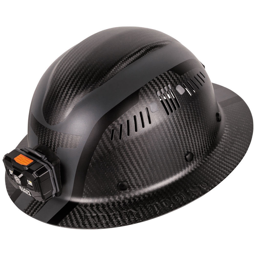 Klein Carbon Fiber Full Brim Hard Hat with Headlamp, Spartan Vented #60514
