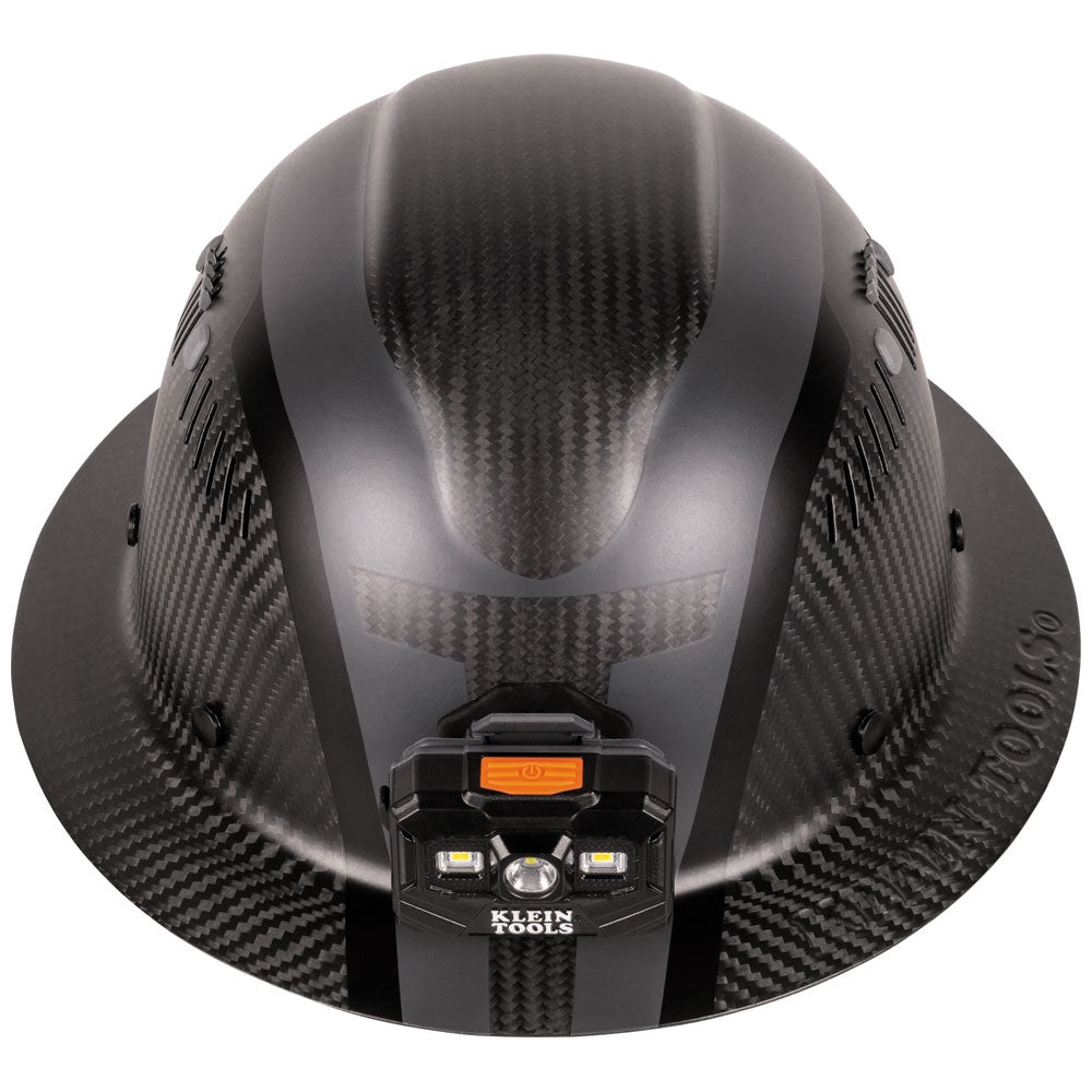 Klein Carbon Fiber Full Brim Hard Hat with Headlamp, Spartan Vented #60514