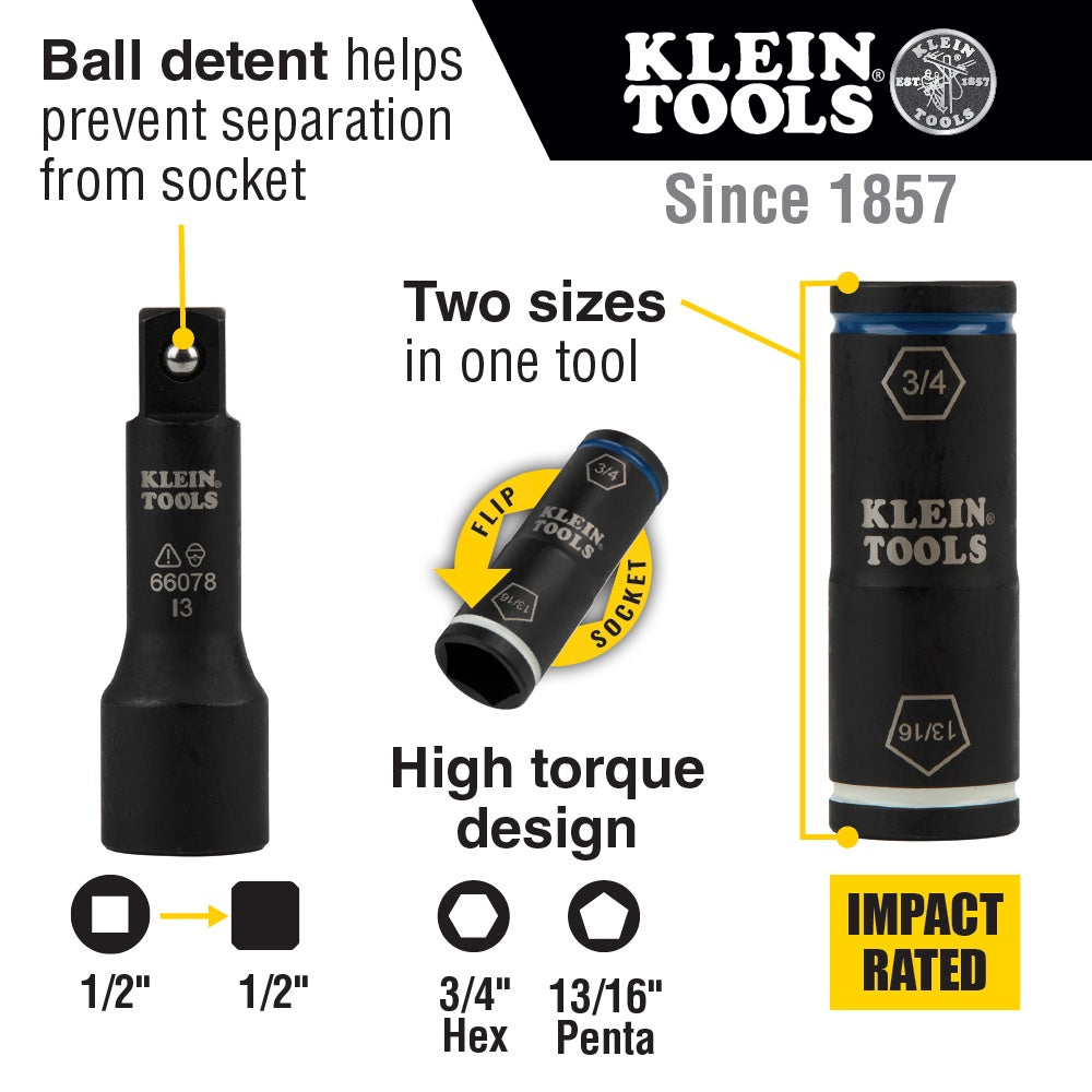 Klein 2-in-1 Penta/Hex Flip Socket with Adapter #66080
