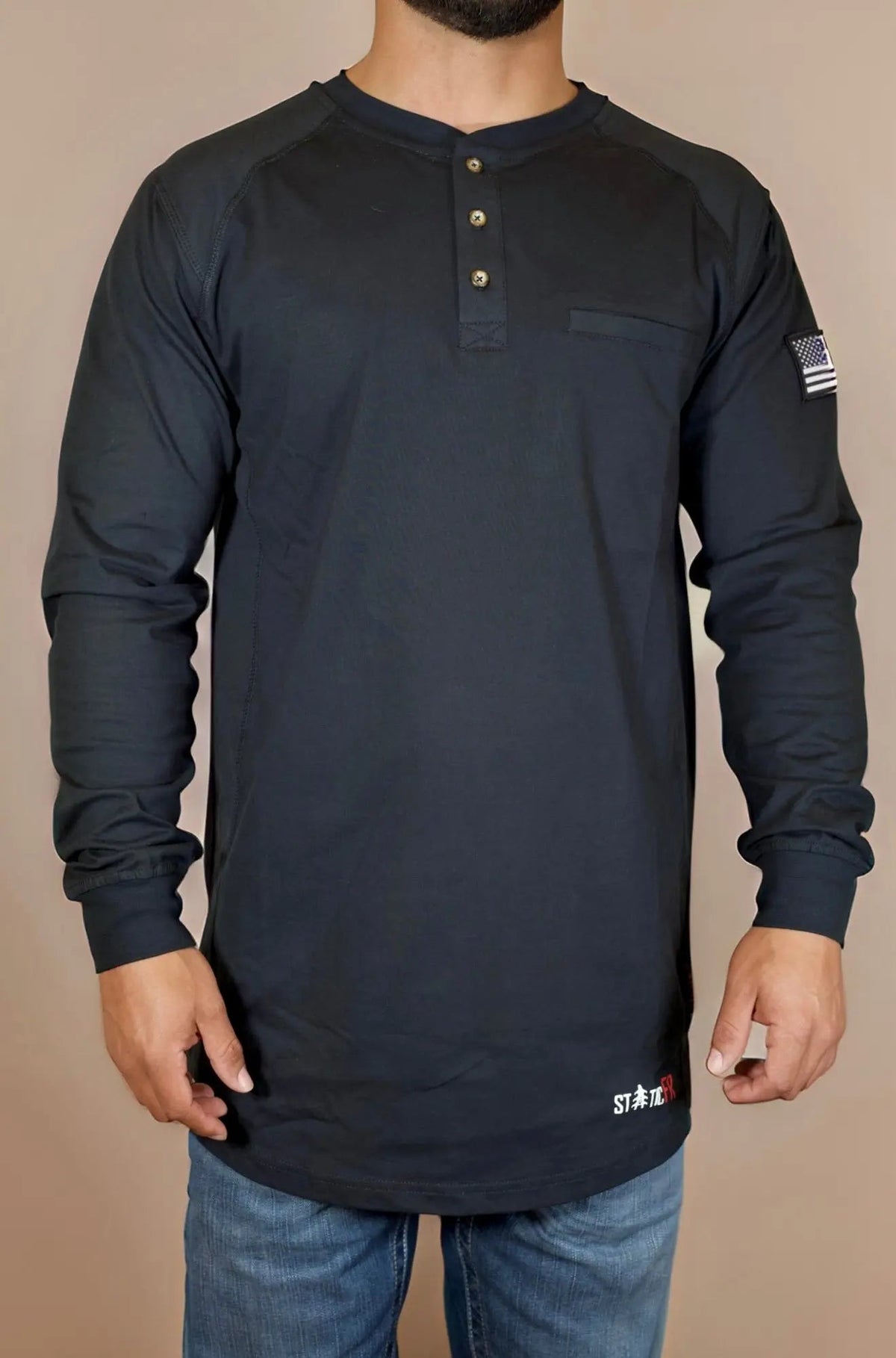 FR 3-Button Henley Shirt - Black