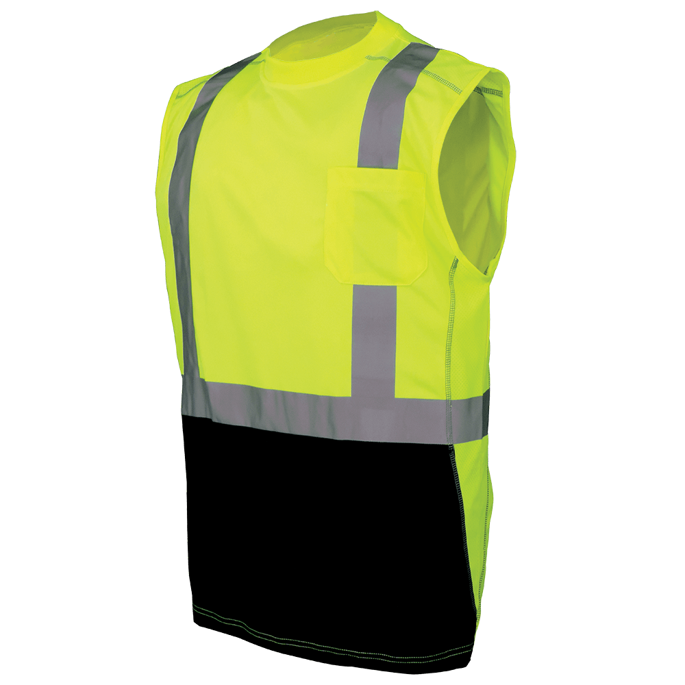 GGS FrogWear® HV Premium Athletic-Type High-Visibility Black Bottom Sleeveless Safety Shirt - GLO-202