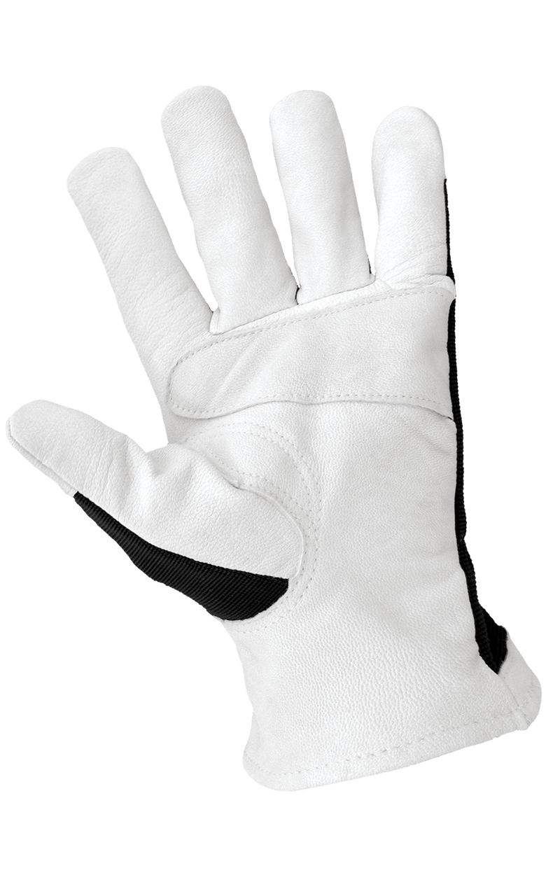 Hot Rod Gloves® Premium-Grade Grain Goatskin Leather Palm Mechanics Style Gloves with a Spandex Back and Double Palm - HR4008 - HardHatGear