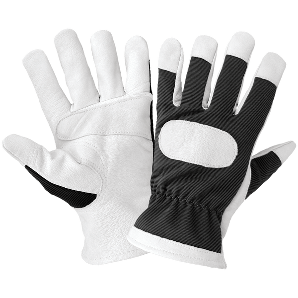 Hot Rod Gloves® Premium-Grade Grain Goatskin Leather Palm Mechanics Style Gloves with a Spandex Back and Double Palm - HR4008