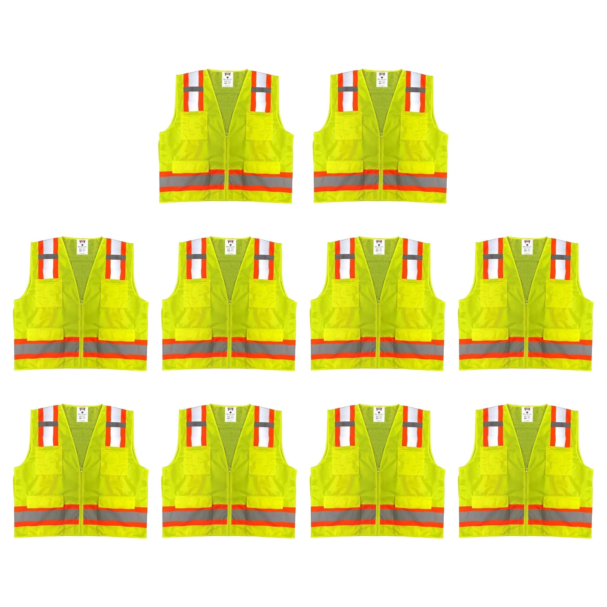 Safety Main 05TTSYZ Surveyor Vest, Class 2, Solid Front, Mesh Back, Hi-Vis Yellow, Pack of 10