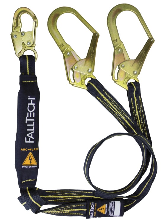 Falltech 6' Arc Flash Energy Absorbing Lanyard, Double-leg with Steel Connectors #8242Y3AF