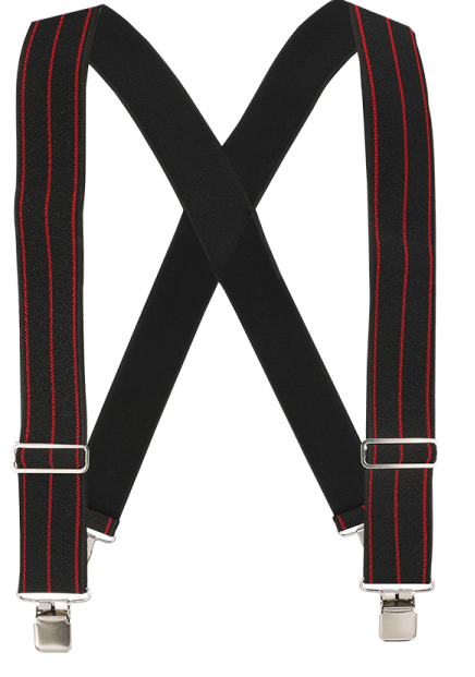 Welch 2" X-Back Work Clip-On Suspender w/ Black with Red Pinstripes