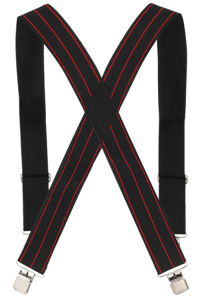 Welch 2" X-Back Work Clip-On Suspender w/ Black with Red Pinstripes