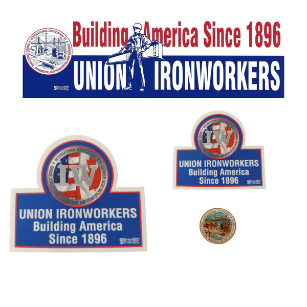 Ironworkers Building America Sticker and Lapel Pin Gift Set - HardHatGear