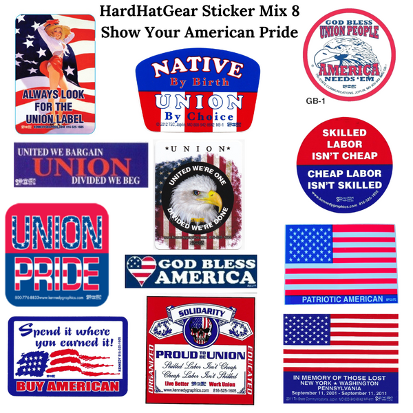 Union Hard Hat Sticker Mix 8 - Show your Pride - HardHatGear