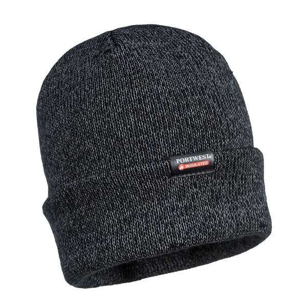 Portwest Reflective Knit Hat, Insulatex Lined Black B026 - HardHatGear