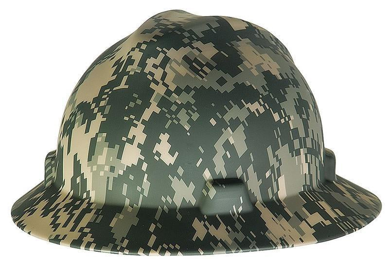 digital camo football helmet Msa Freedom Series V-Gard Hard Hats, Fas-Trac Ratchet, Full Brim, Camouflage, Women's, Size: One size, Green