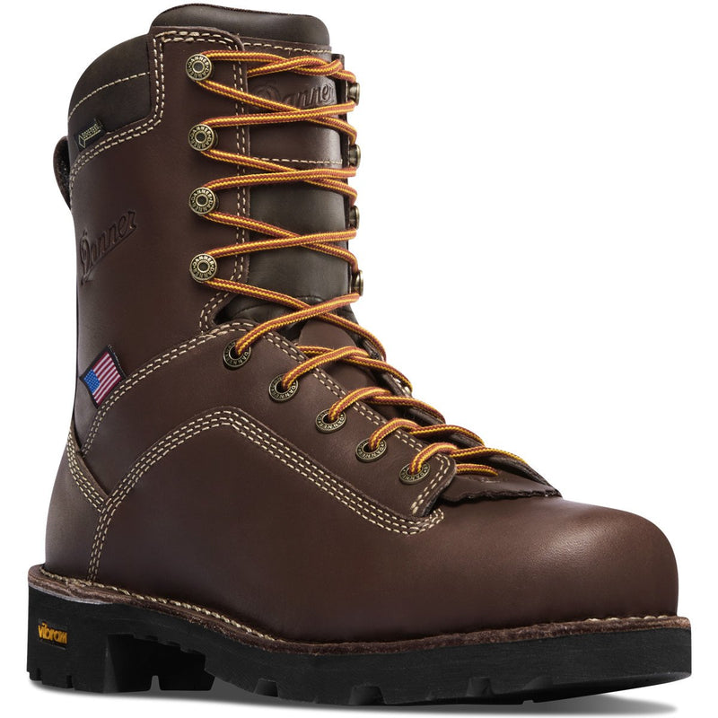 Dark Brown leather lace-up Danner work boot with Vibram sole
