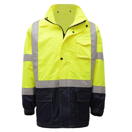 GSS Safety Class 3 Premium Hooded Rain Jacket with Black Bottom - HardHatGear