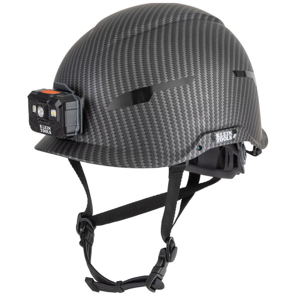Klein Safety Helmet, Premium KARBN™ Pattern, Non-Vented, Class E, Headlamp #60515 - HardHatGear