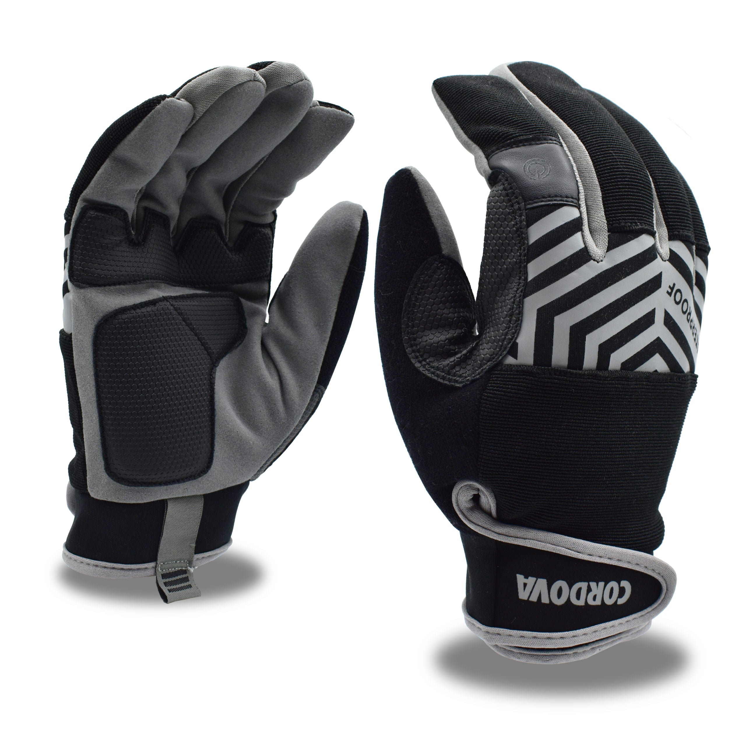 Cordova 99961 Gloves, Synthetic Leather Palm, Padded Palm Reinforcements, Waterproof Insert, Touchscreen Knuckle, Hook & Loop Closure, Large