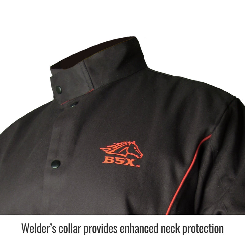 Black Stallion BX9C BSX® Contoured FR Cotton Welding Jacket, Black with Red Flames - HardHatGear