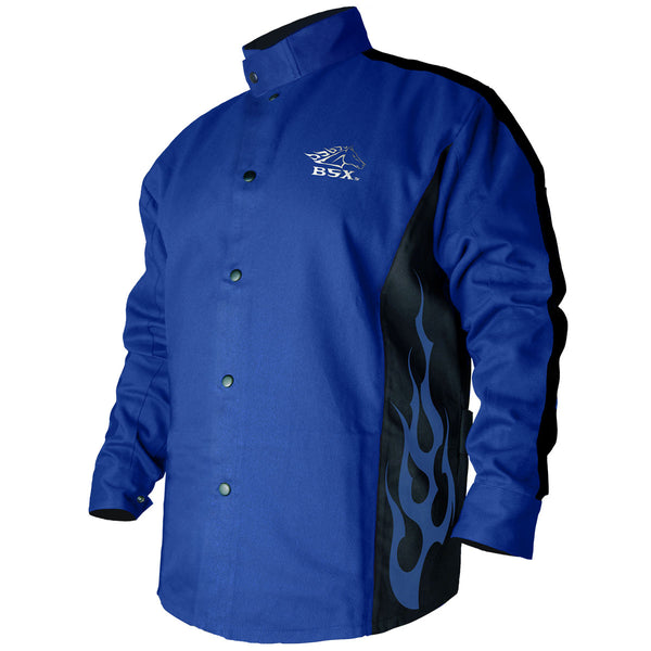 Black Stallion BXRB9C BSX® Contoured FR Cotton Welding Jacket, Royal Blue & Black - HardHatGear