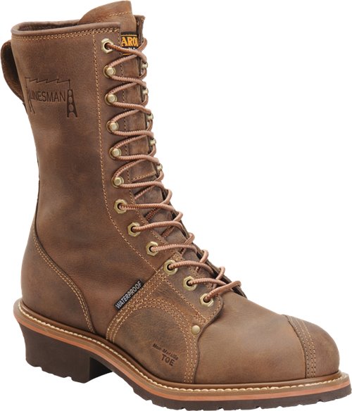 Carolina 10" lace up work boot brown leather with heel