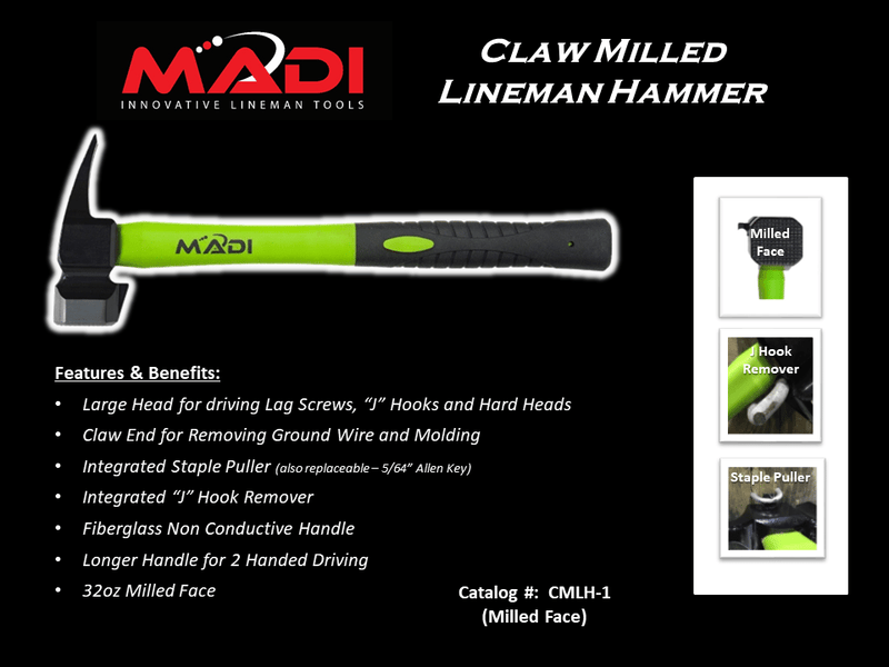 MADI Claw Milled Lineman Hammer 32oz - HardHatGear