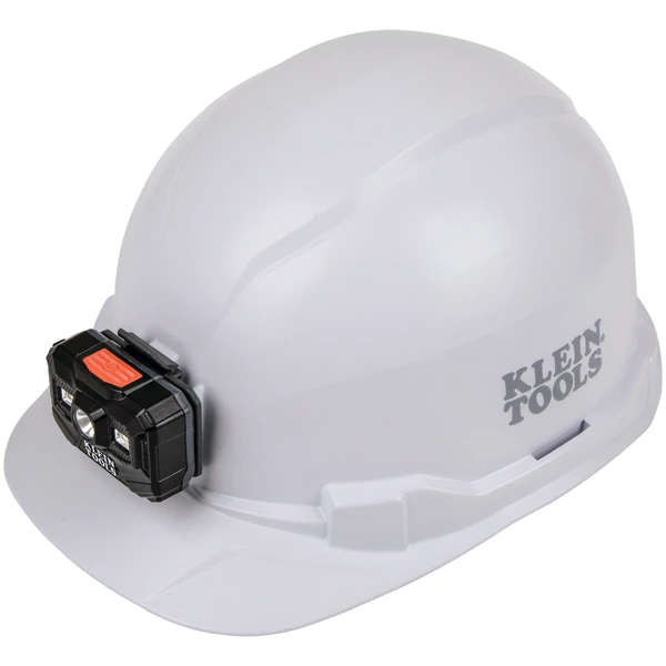 Klein Cap Style Hard Hat with Rechargeable Headlamp Type 1, Class E, White - HardHatGear