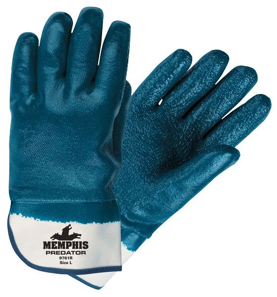 Memphis Predator Nitrile Coated Gloves Extra Rough Finish, Fully Coated, Large, Blue, Dozen #9761R