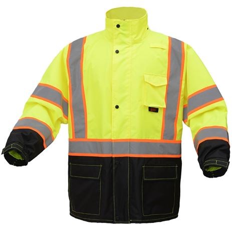 GSS Safety Class 3 Premium Two-Tone Hooded Rain Coat with Black Bottom - HardHatGear