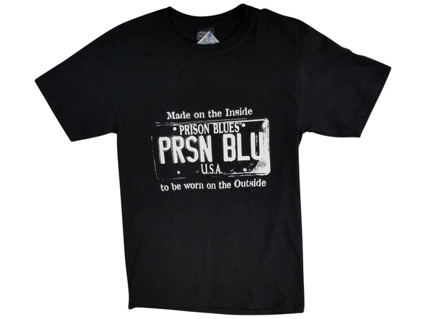Prison Blues USA License Plate Black T-Shirt #2304013-Clearance - HardHatGear