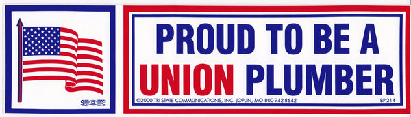 Proud to be a Union Plumber Bumper Sticker #BP-214-PL - HardHatGear