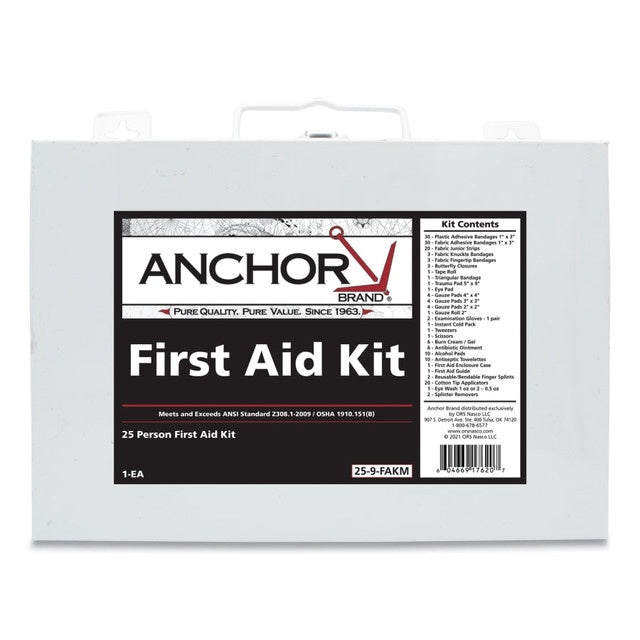 25 Person First Aid Kit, ANSI 2009, Metal Case 25-9-FAKM