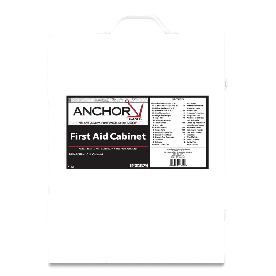 3 Shelf First Aid Cabinet, 150 Person, Metal Case, Includes 800 Pieces