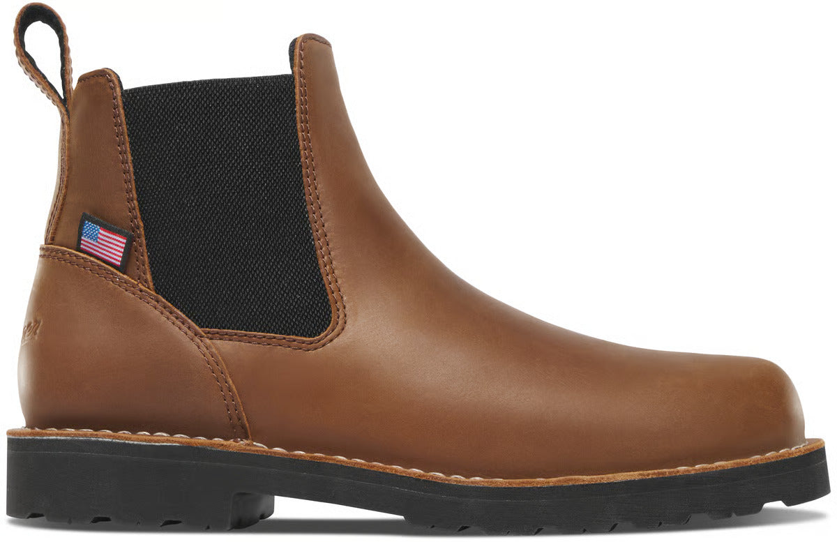 Danner Men's Bull Run Chelsea 6" Tobacco Black Heel Steel Toe #15487