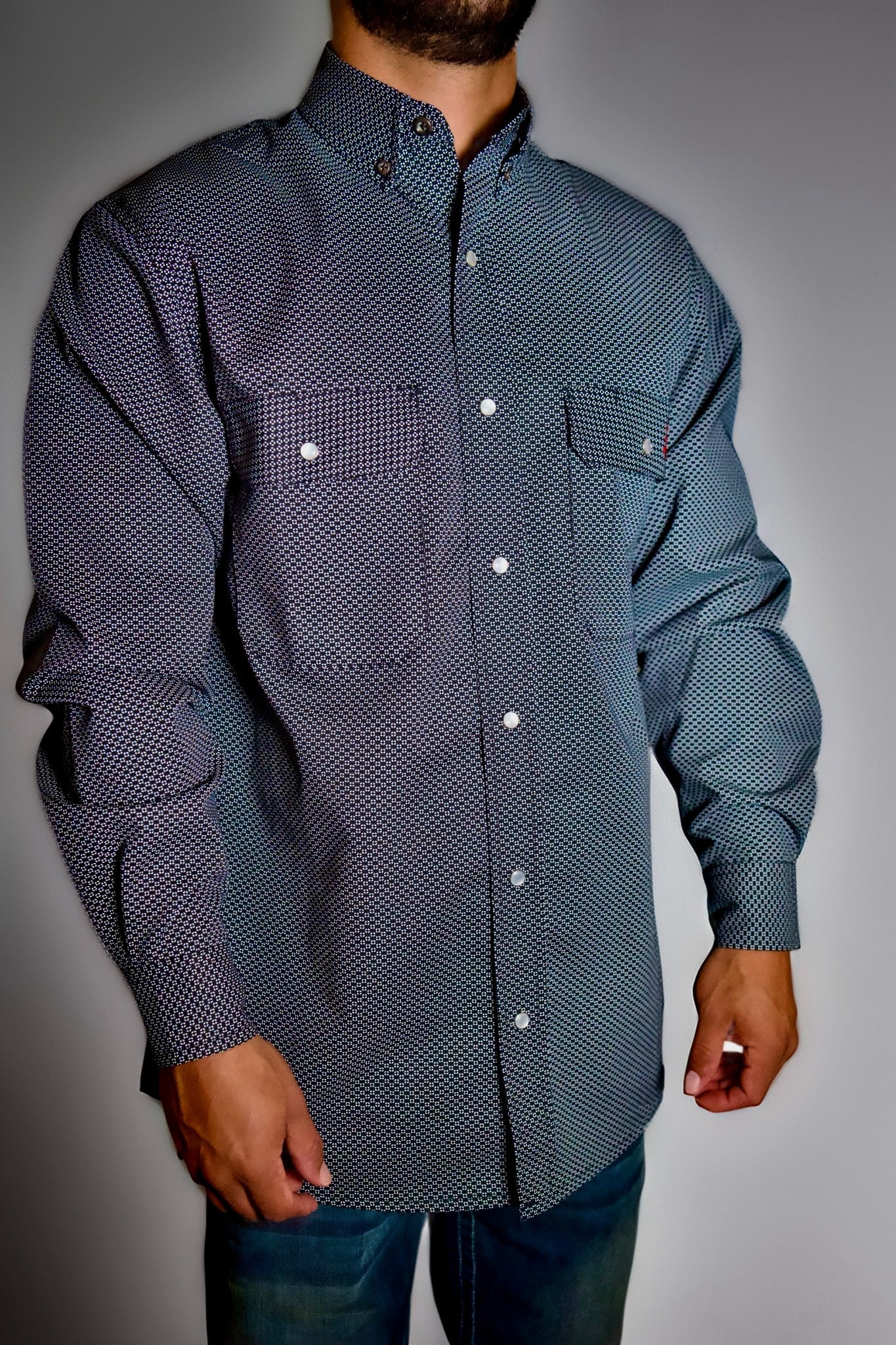 FR Pearl Snap Work Shirt - Shadow Black - With U.S Flag