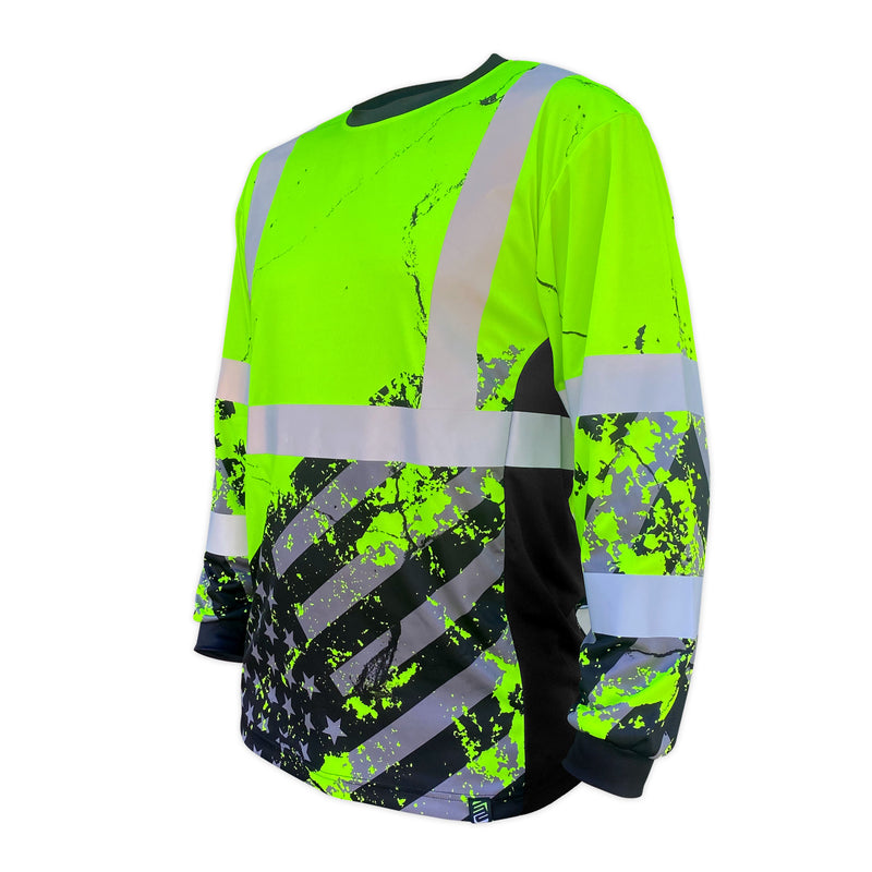 Safety Shirtz SS360º American Grit Yellow Class 3 Type-R Reflective Long Sleeve Safety Shirt
