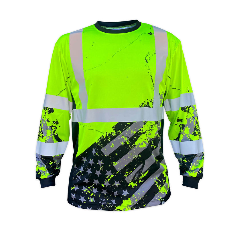Safety Shirtz SS360º American Grit Yellow Class 3 Type-R Reflective Long Sleeve Safety Shirt