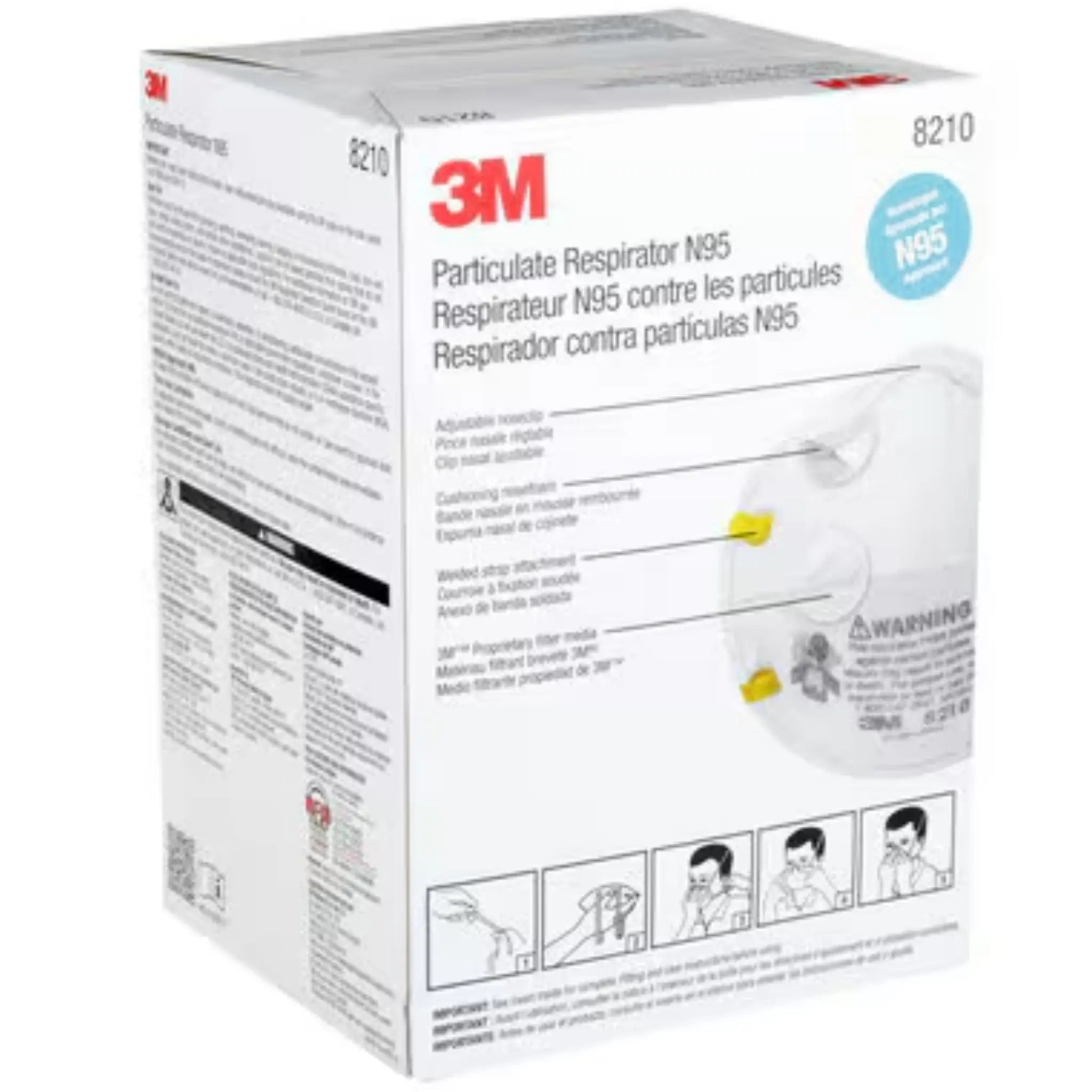 3M 8210 N95 Particulate Respirator Mask, White, Universal Size