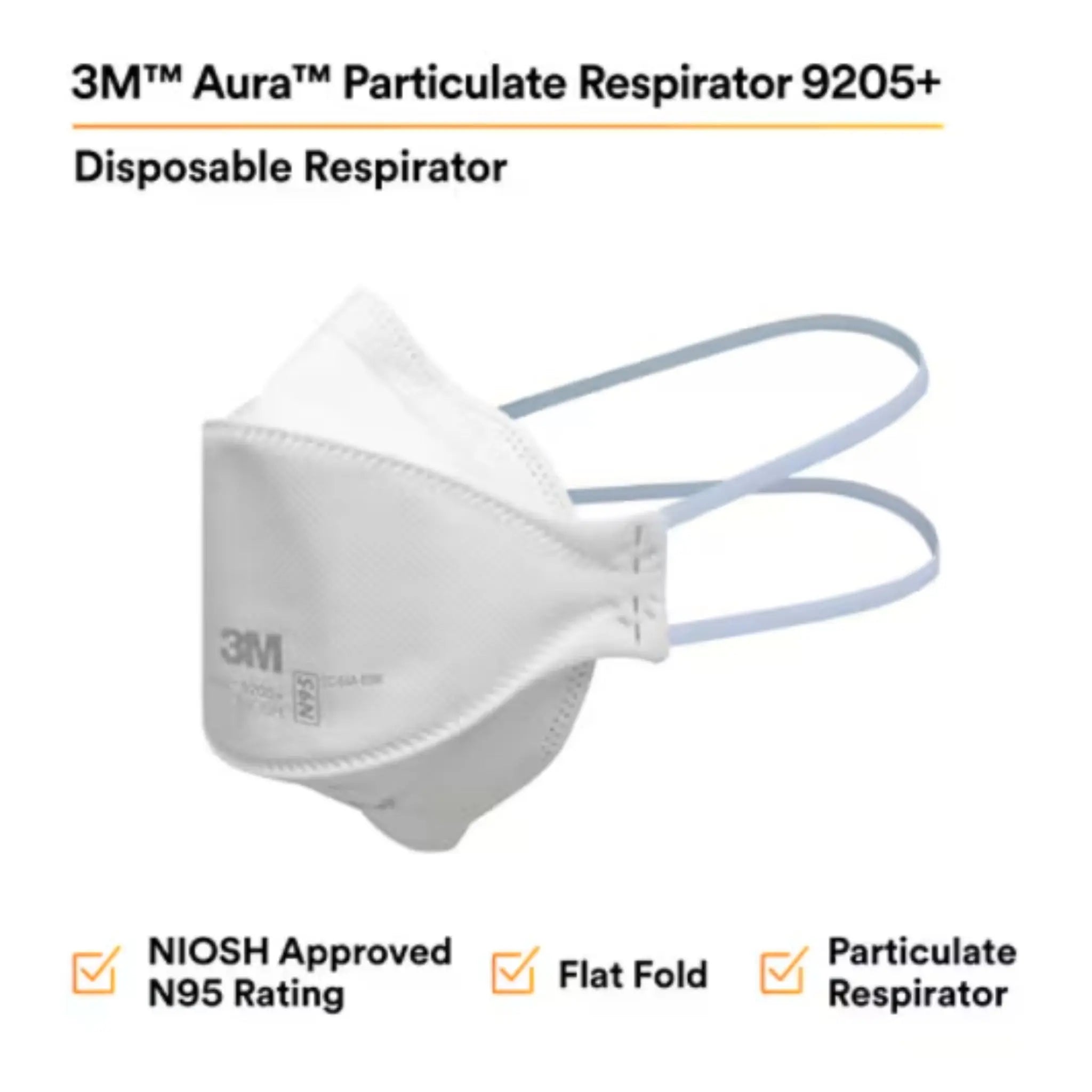 3M 9205+ N95 Aura Particulate Respirator Mask, White, Standard