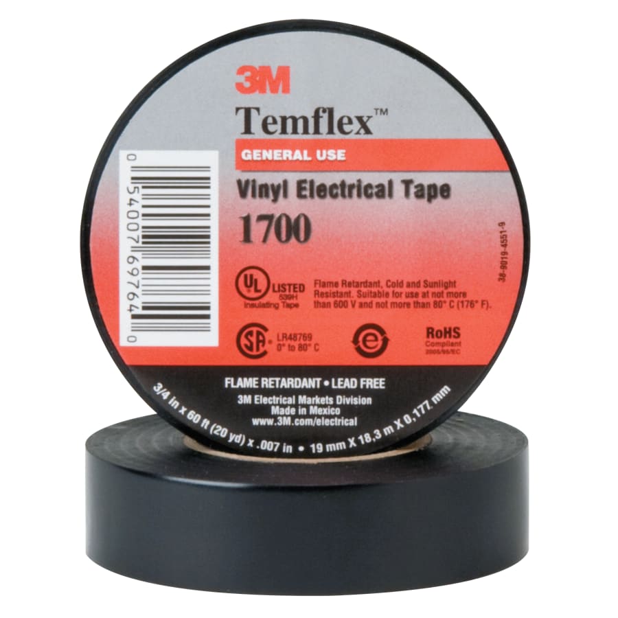 3M Temflex™ Friction Tape, 3/4 in x 60 ft, 13 mil, Black