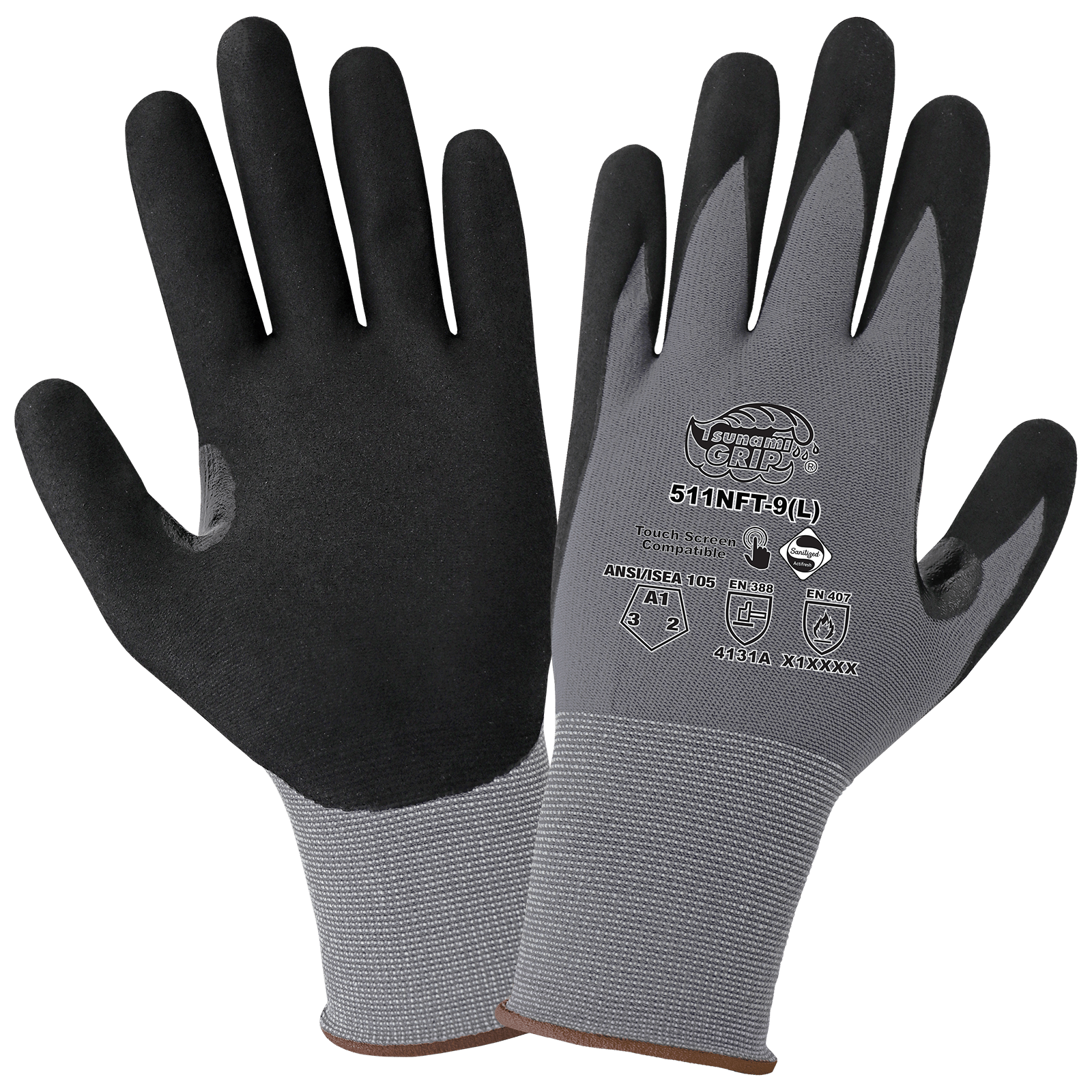 GGS Tsunami Grip General Purpose Touch Screen Gloves Coated with New Foam Technology Nitrile - 511NFT