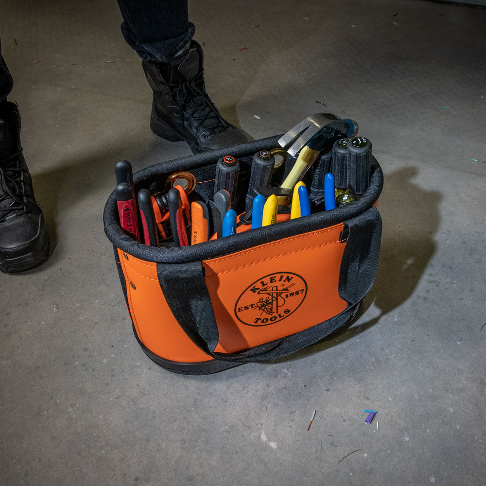 Klein  Hard-Body Bucket, 15-Pocket Oval Bucket, Orange/Black