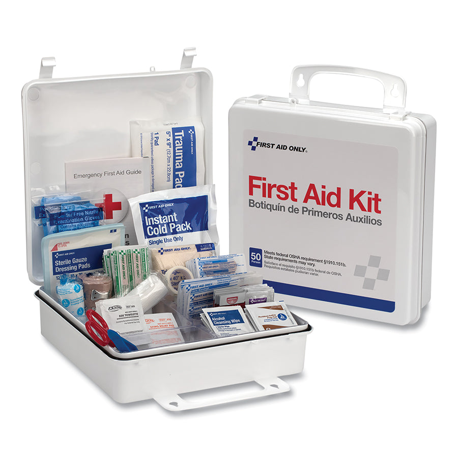 First Aid Only 50 Person ANSI First Aid Kit, Weatherproof Plastic Case, Wall Mount, Carry Handle