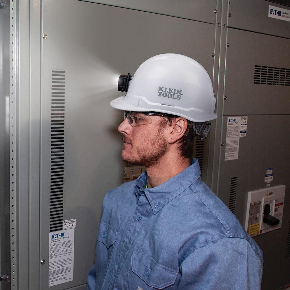 Klein Cap Style Hard Hat with Rechargeable Headlamp Type 1, Class E, White