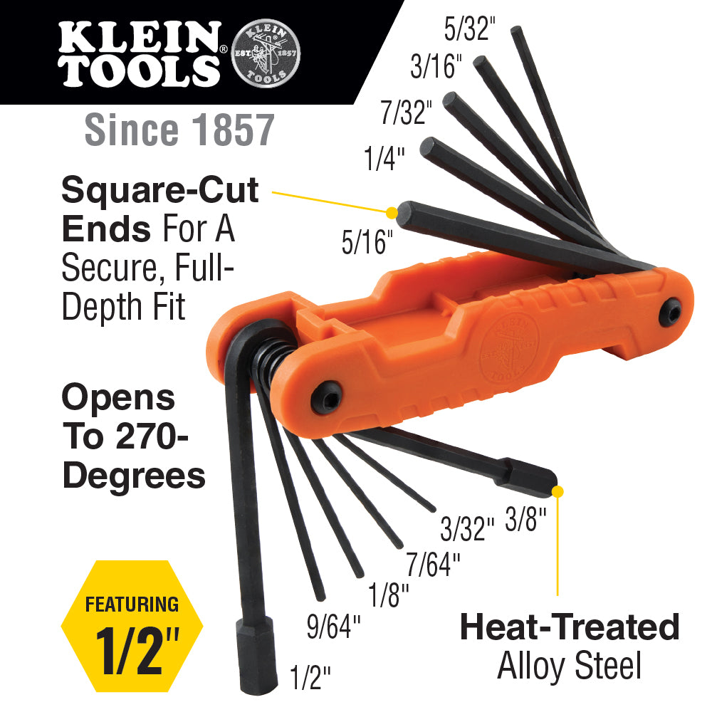Klein Pro Folding Hex Key Set, 11 Keys #70550