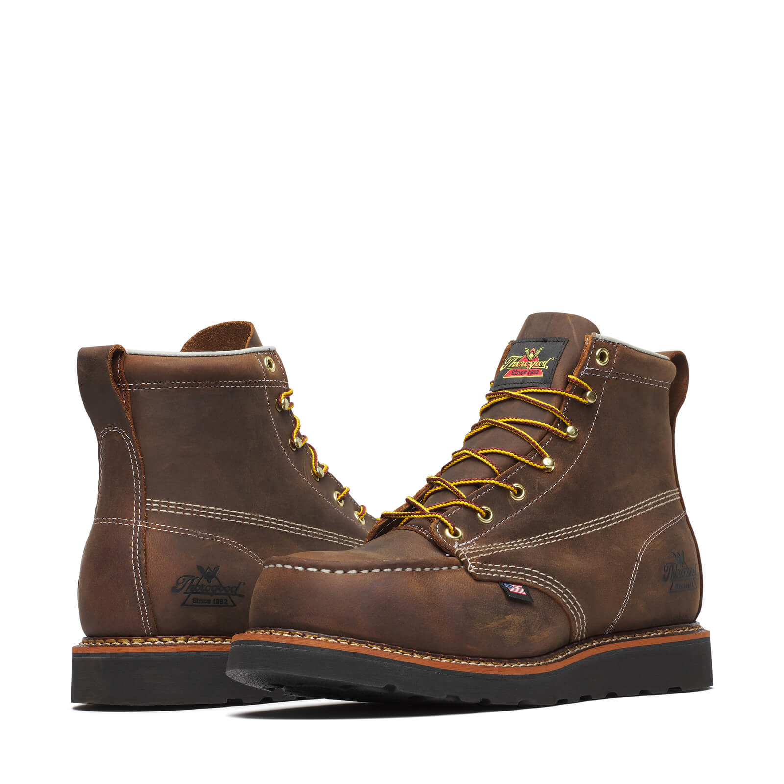 Thorogood American Heritage – 6″ Crazy Horse Safety Toe – Moc Toe Black MAXWear Wedge 804-4135 13 / EE (Wide)
